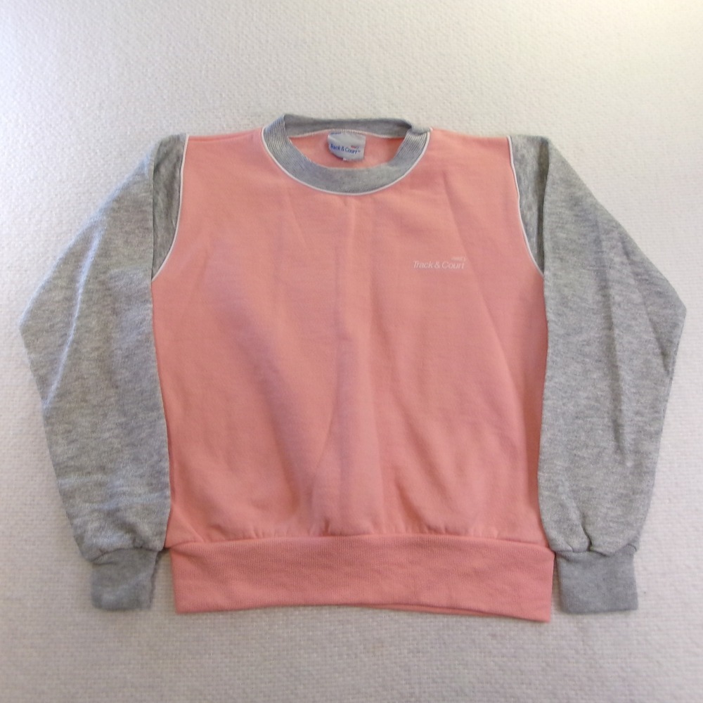 Vintage Track & Court Sweatshirt Medium Pink Grey Colorblock USA Made 80s